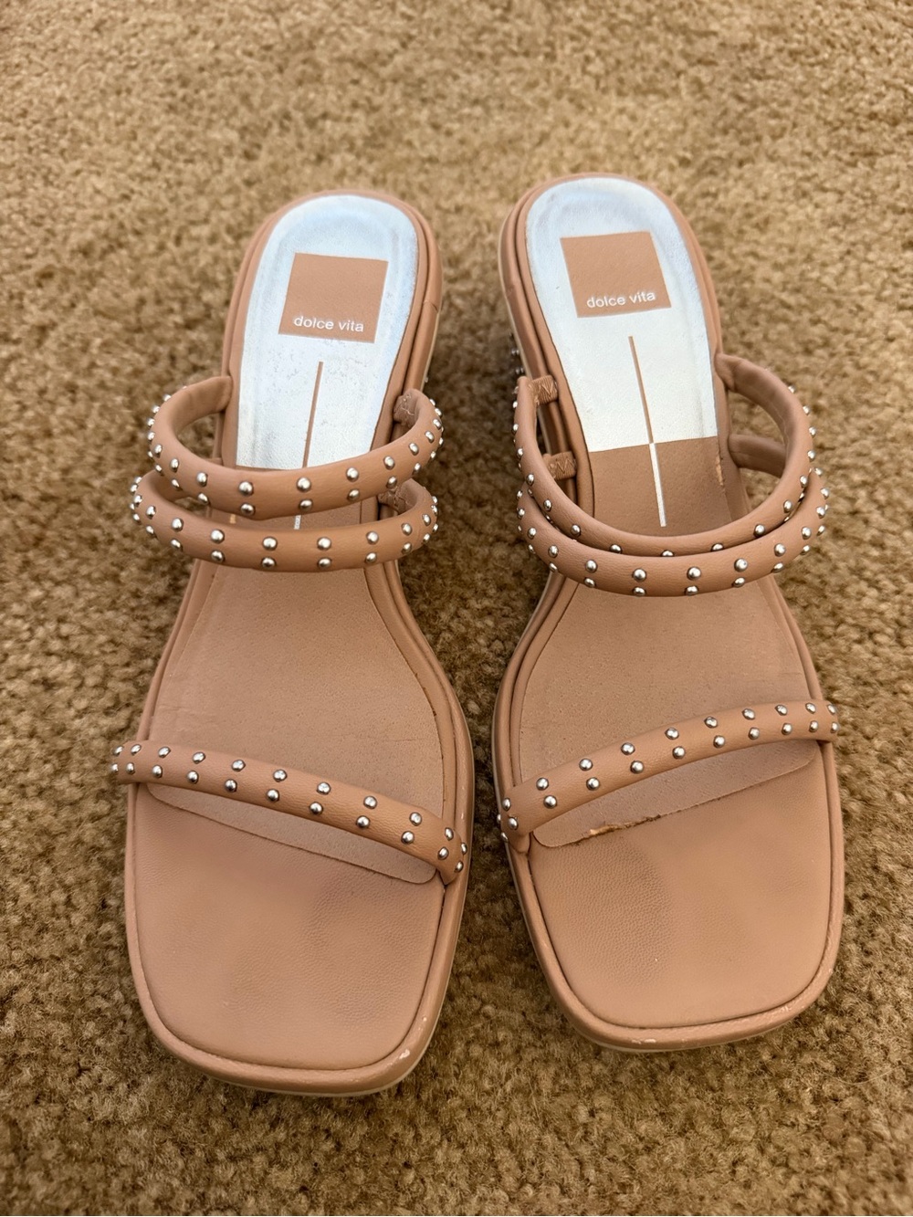 Dolce Vita Tan Studded Double-Strap Slide Mules